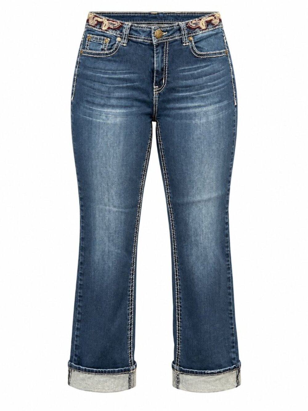 Reba Size 14 Blue Denim Wide Leg Jeans Embroidered Sequin Fleur De Lis Western